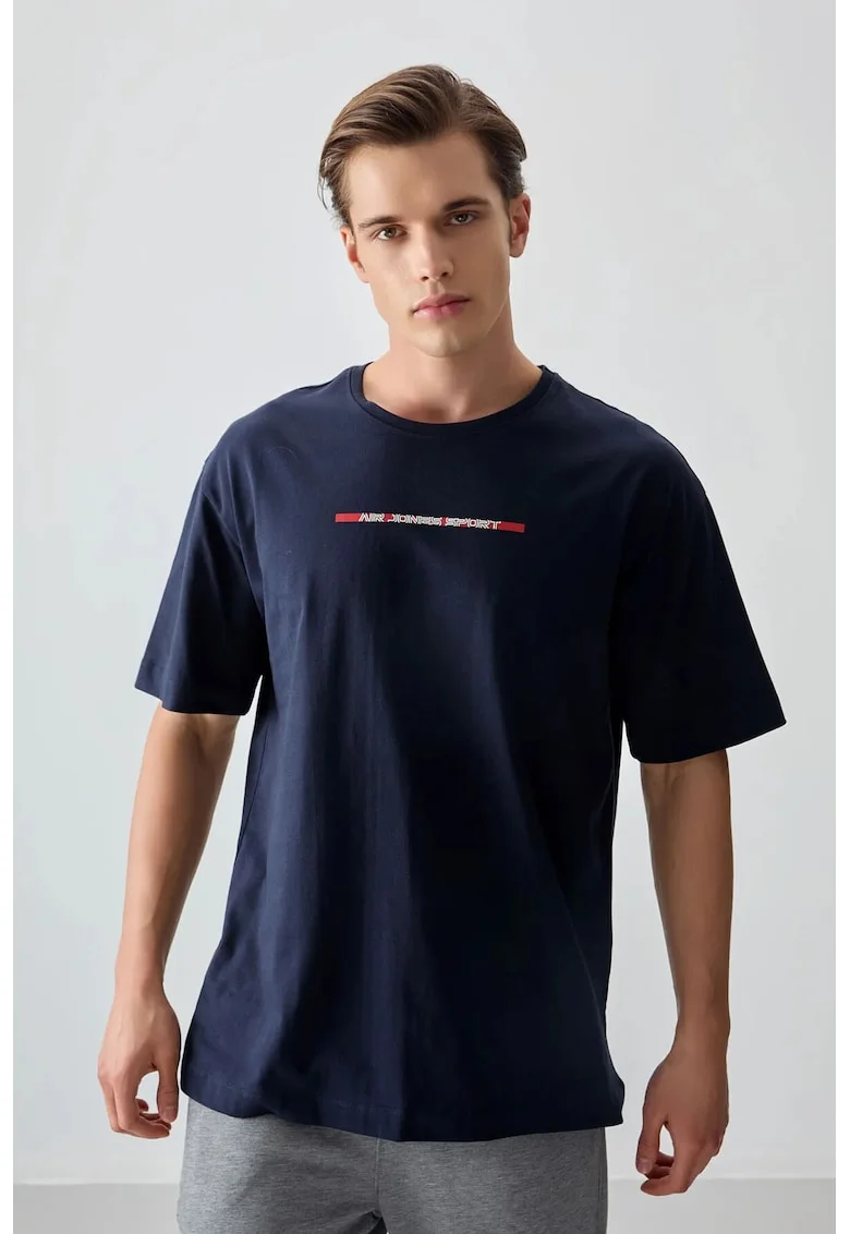 Tricou barbati,  oversized, imprimat pe spate, bleumarin, 100% bumbac