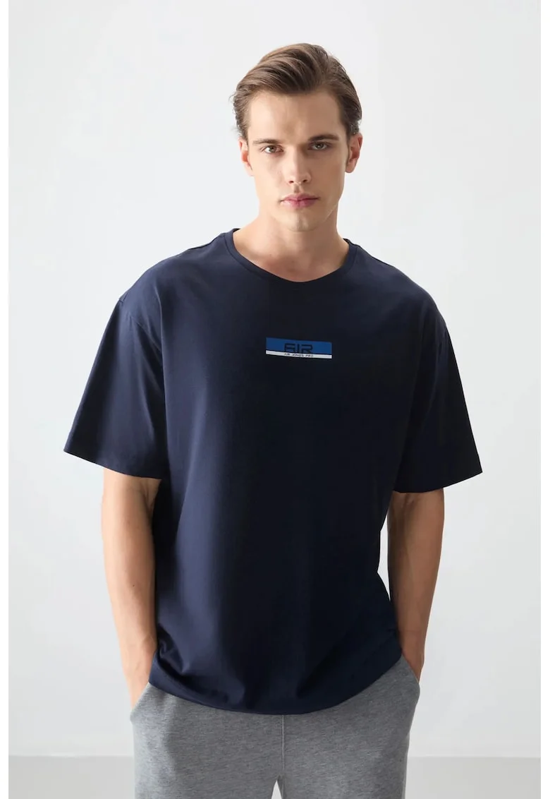 Tricou barbati,  supradimensionat, bumbac, albastru marin