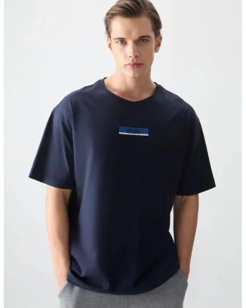 Tricou barbati,  supradimensionat, bumbac, albastru marin