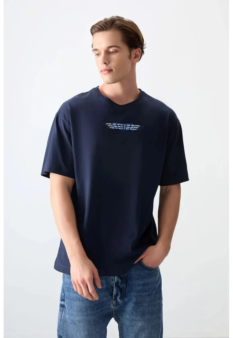 Tricou  Oversized, Albastru Marin, 100% bumbac, cu Logo
