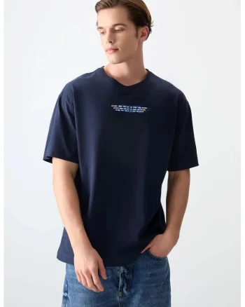 Tricou  Oversized, Albastru Marin, 100% bumbac, cu Logo