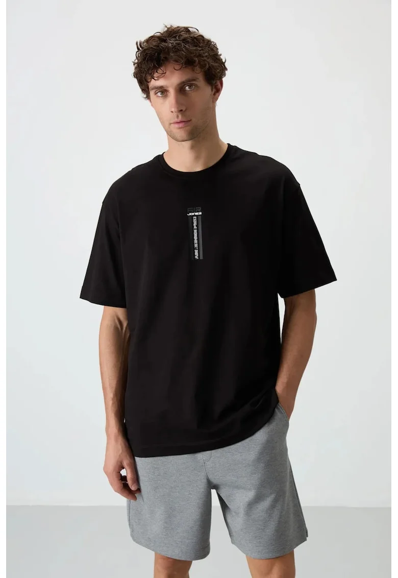 Tricou barbati,  Oversized, imprimeu spate, negru, bumbac