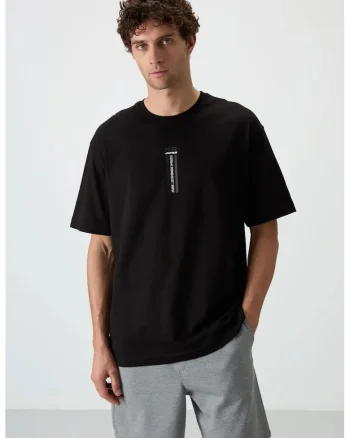 Tricou barbati,  Oversized, imprimeu spate, negru, bumbac