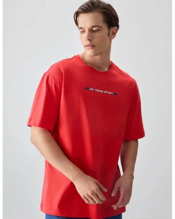 Tricou  barbati, oversized, rosu, bumbac, imprimat pe spate