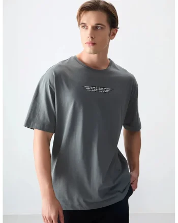 Tricou Barbati,  Oversized, Gri antracit, 100% bumbac