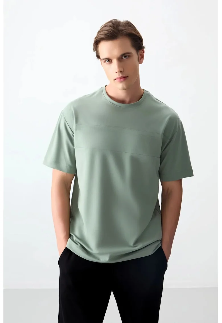 Tricou  oversized, elastic, verde salvie, bumbac, poliester, lycra