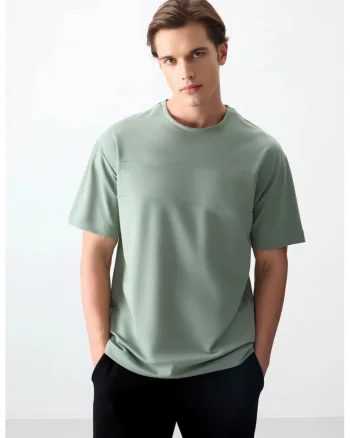 Tricou  oversized, elastic, verde salvie, bumbac, poliester, lycra