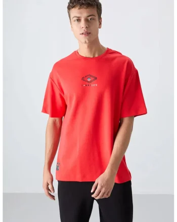 Tricou barbati,  oversized, rosu, bumbac cu poliester