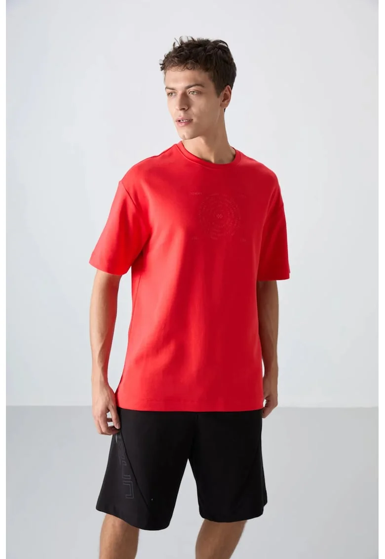 Tricou barbati,  supradimensionat, rosu, amestec de bumbac