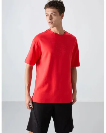 Tricou barbati,  supradimensionat, rosu, amestec de bumbac