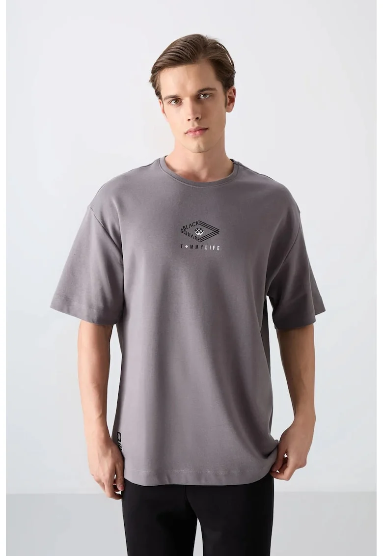 Tricou  Oversized, Gri ardezie, amestec de bumbac