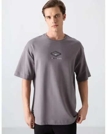 Tricou  Oversized, Gri ardezie, amestec de bumbac