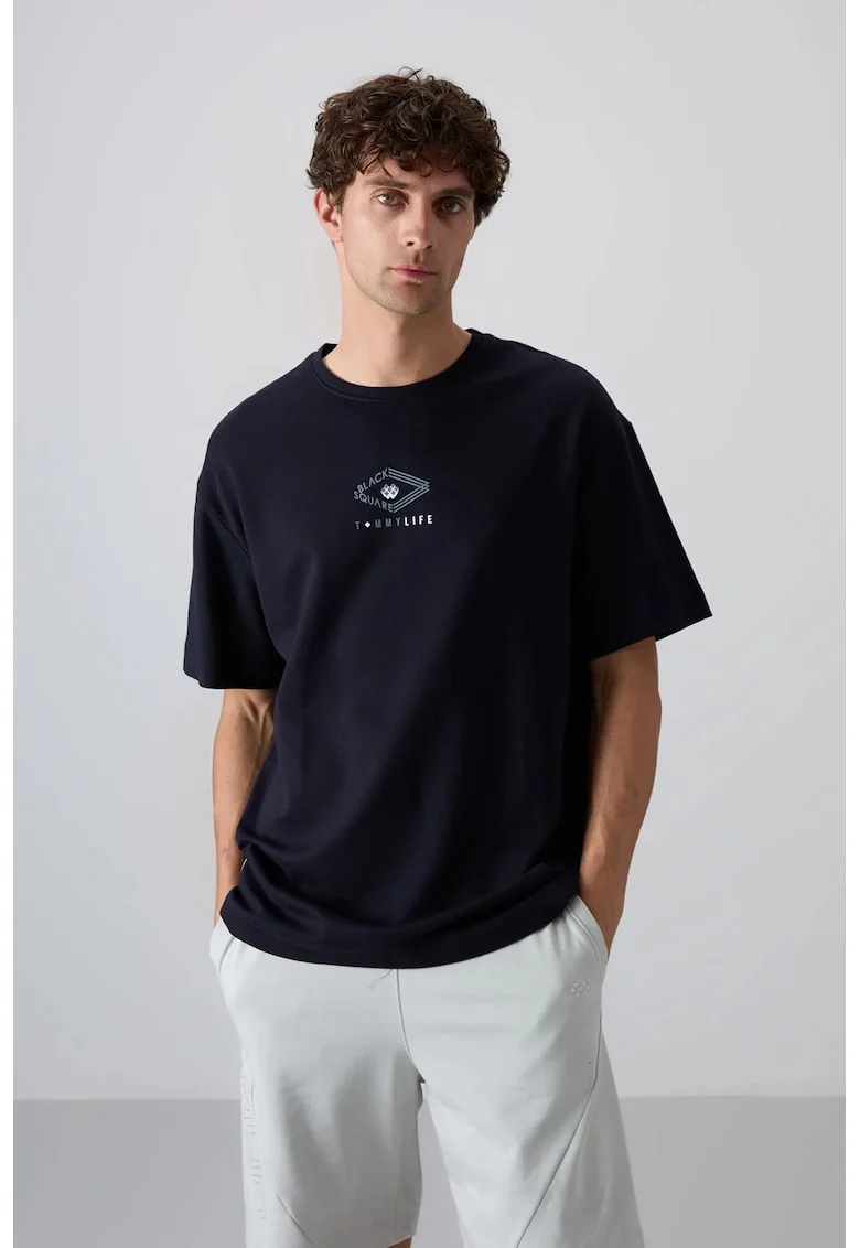 Tricou  oversized, bumbac, albastru marin, pentru barbati