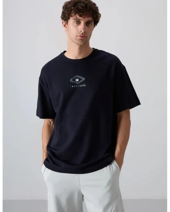 Tricou  oversized, bumbac, albastru marin, pentru barbati