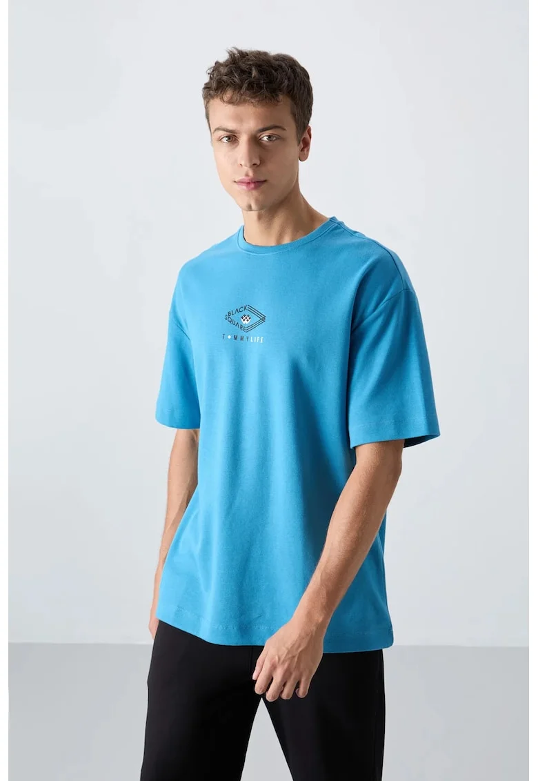 Tricou  Oversized, Albastru Cerulean, amestec de bumbac