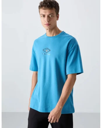 Tricou  Oversized, Albastru Cerulean, amestec de bumbac