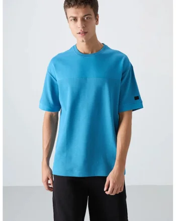 Tricou  supradimensionat, bumbac/poliester, Albastru Cerulean, pentru barbati