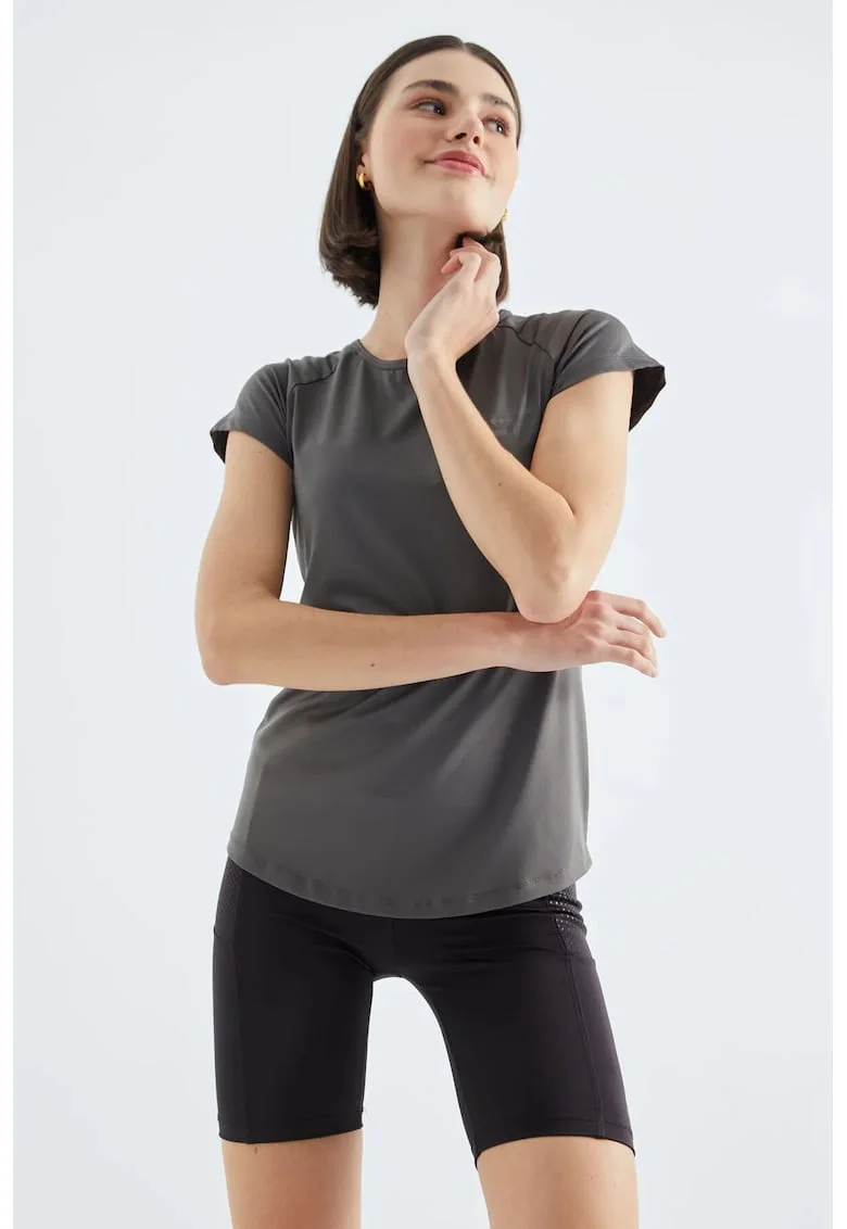 Tricou  gri antracit, regular fit, maneca scurta, poliester cu elastan
