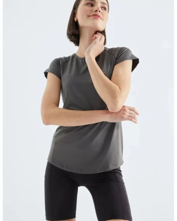 Tricou  gri antracit, regular fit, maneca scurta, poliester cu elastan