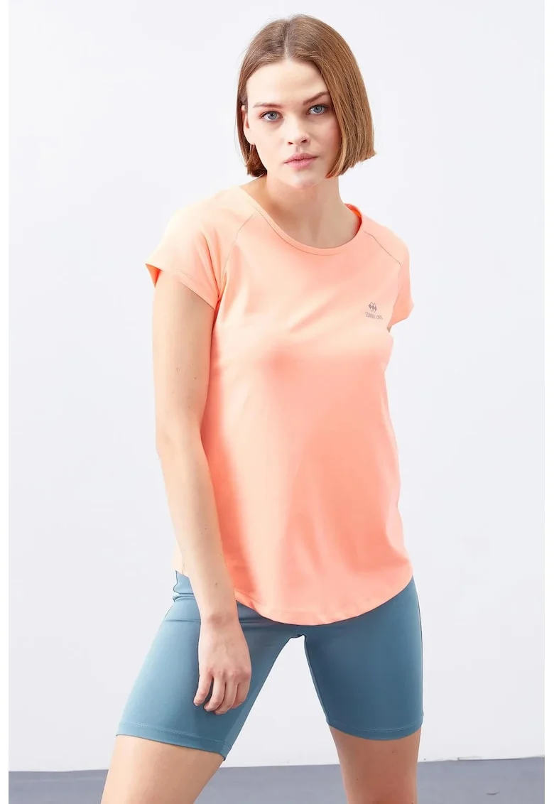 Tricou  femei, regular fit, portocaliu pal, poliester cu elastan