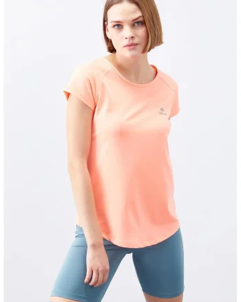 Tricou  femei, regular fit, portocaliu pal, poliester cu elastan