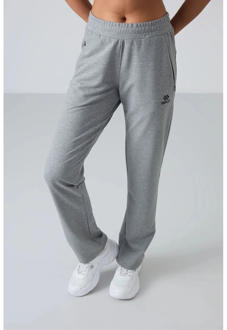 Pantaloni dama,  trening din fleece, gri deschis, cu buzunar, fara inchidere