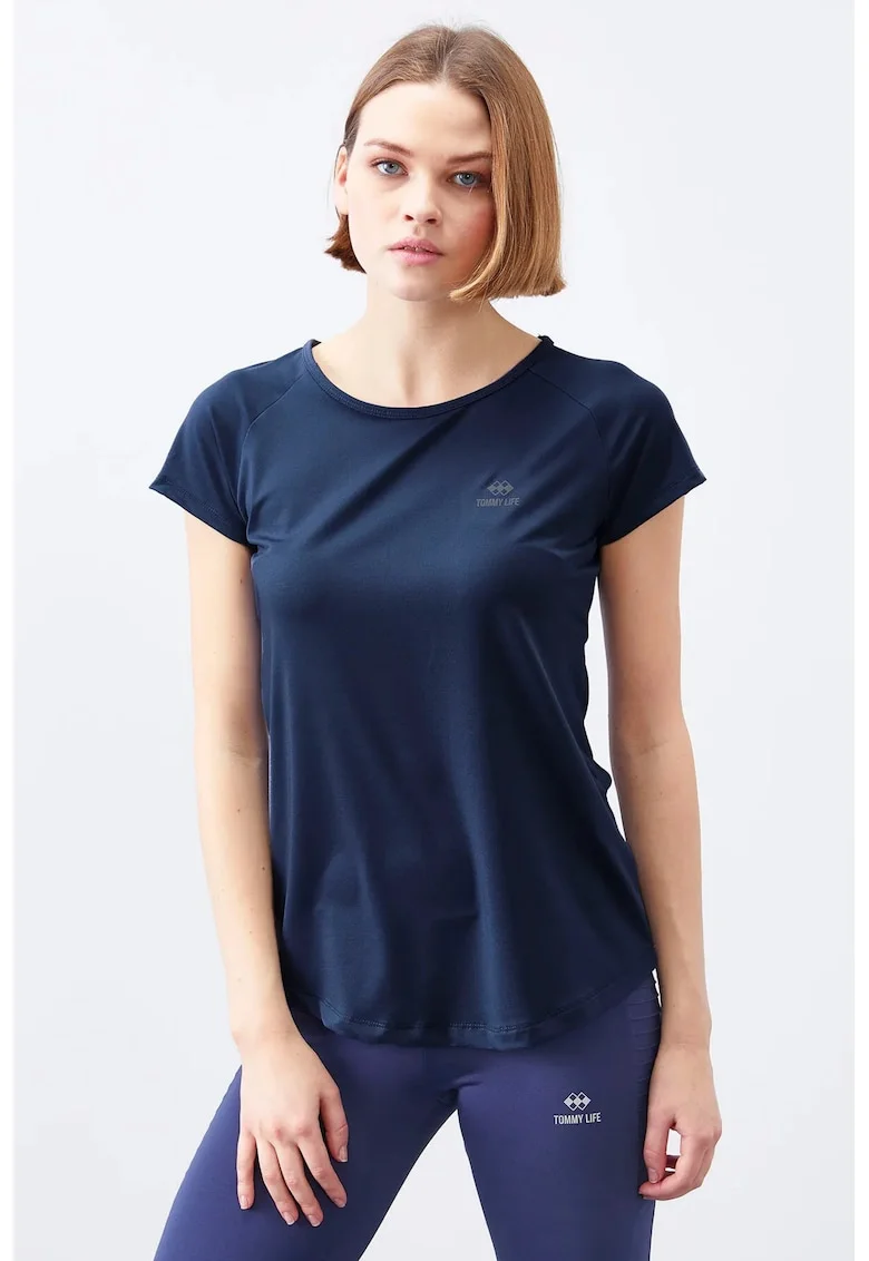 Tricou  femei, maneca scurta, albastru marin, elastic, poliester-elastan