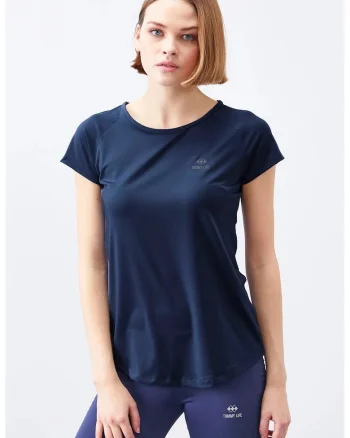 Tricou  femei, maneca scurta, albastru marin, elastic, poliester-elastan