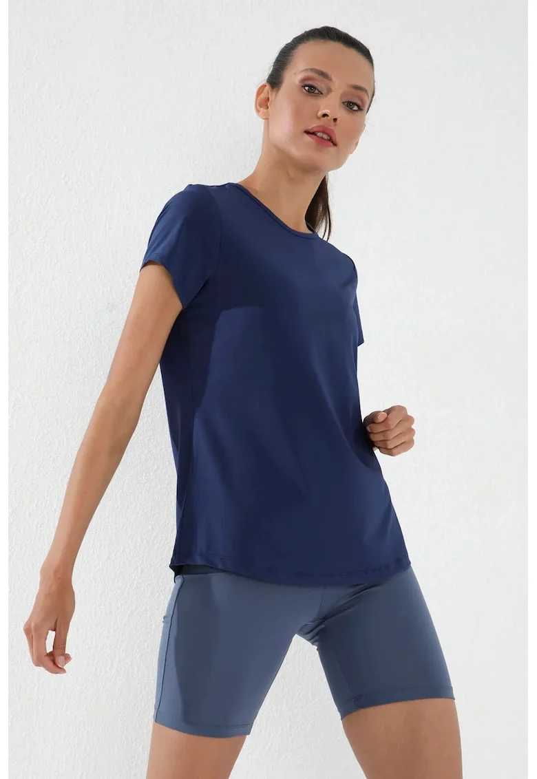 Tricou  uni, albastru marin, poliester cu elastan, Bleumarin