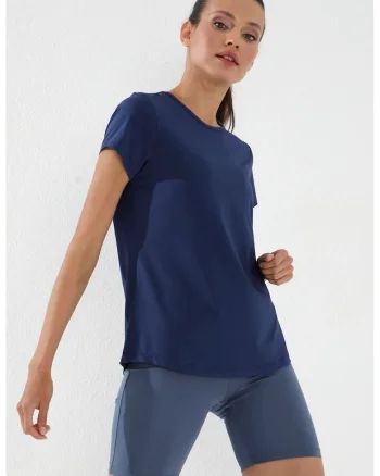 Tricou  uni, albastru marin, poliester cu elastan, Bleumarin