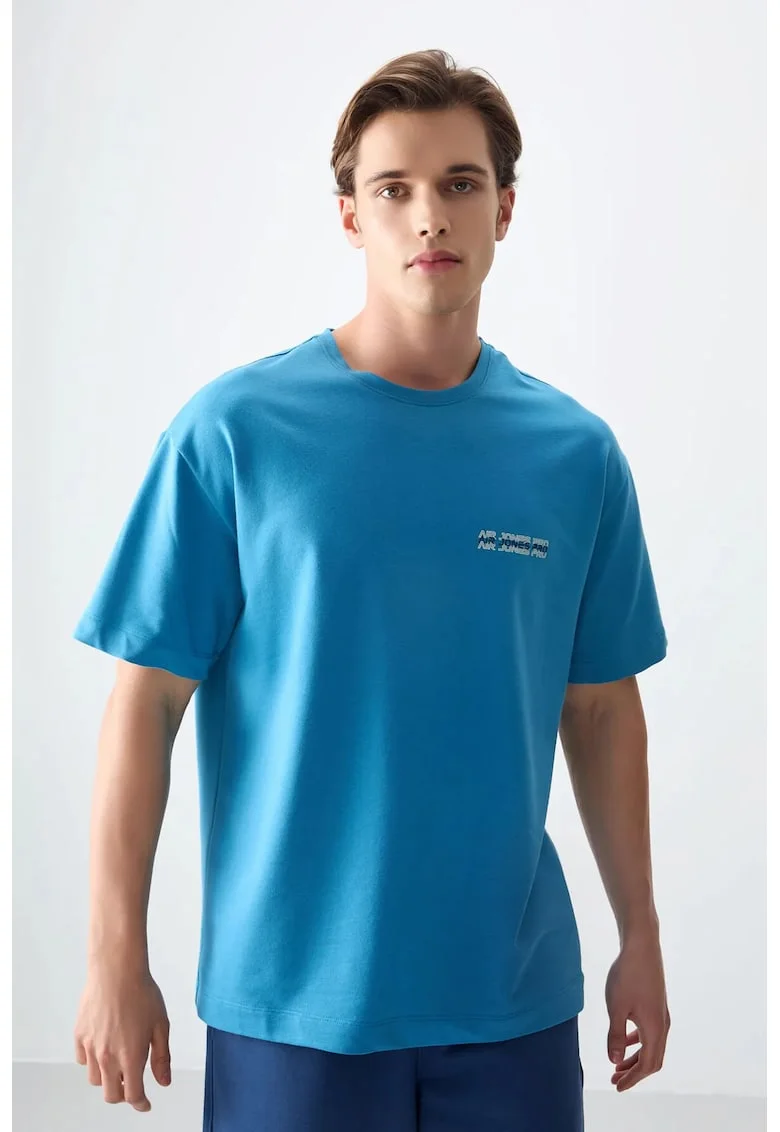 Tricou  oversized, bumbac imprimat, albastru cerulean