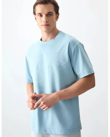 Tricou  supradimensionat, elastic, albastru deschis, pentru barbati