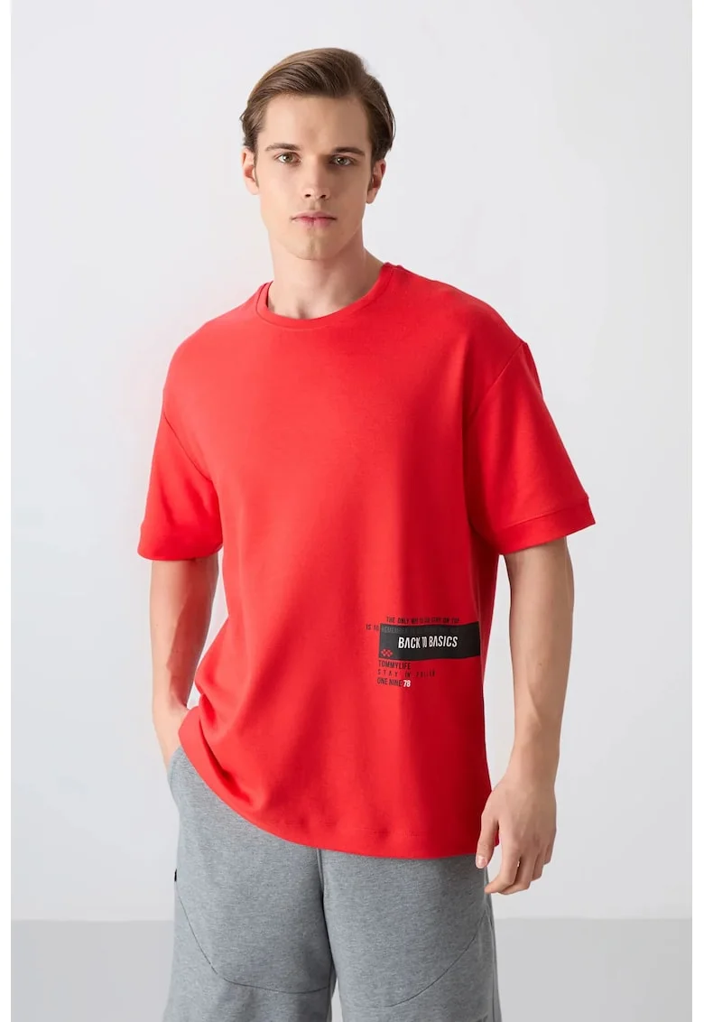 Tricou  supradimensionat, bumbac, rosu, pentru femei