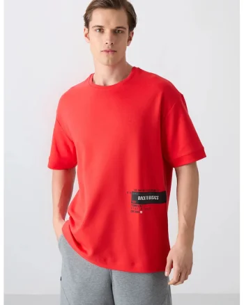 Tricou  supradimensionat, bumbac, rosu, pentru femei