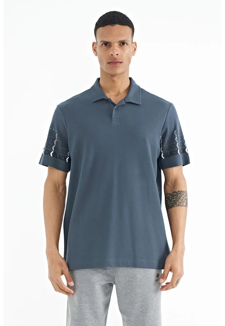 Tricou polo,  imprimeu, gri ardezie, 100% bumbac