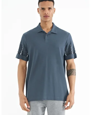 Tricou polo,  imprimeu, gri ardezie, 100% bumbac