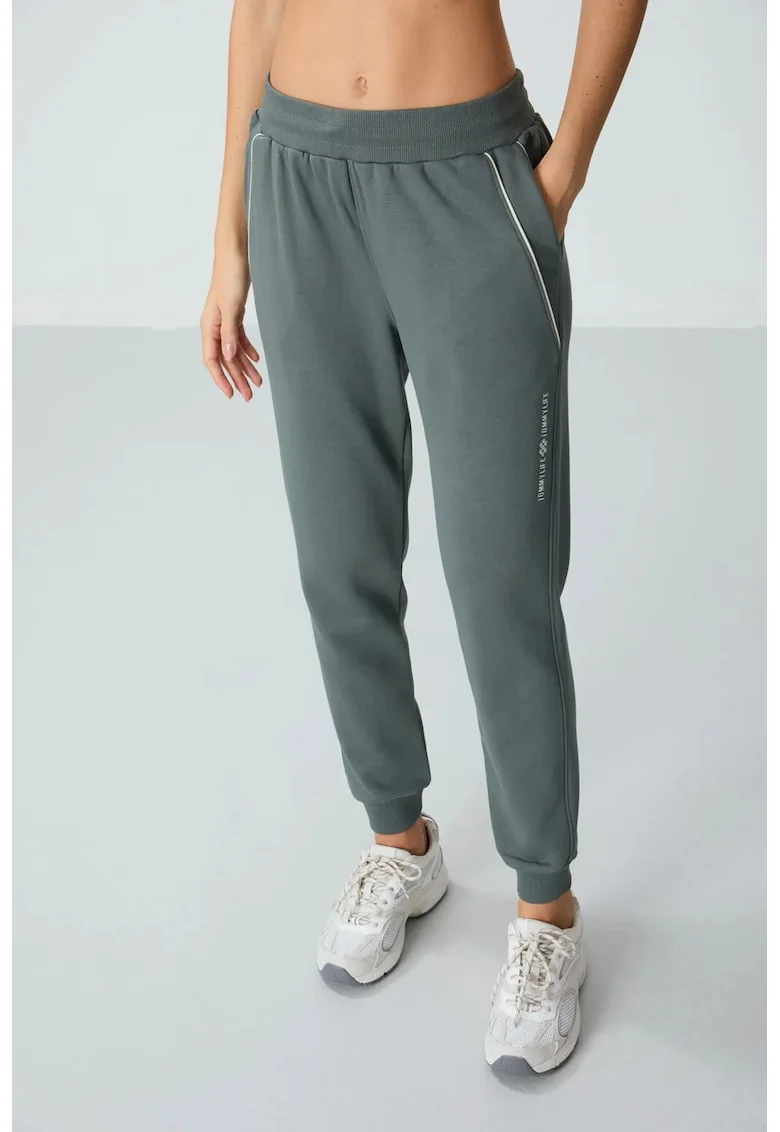 Pantaloni de trening,  amestec bumbac-poliester, gri ardezie, buzunare
