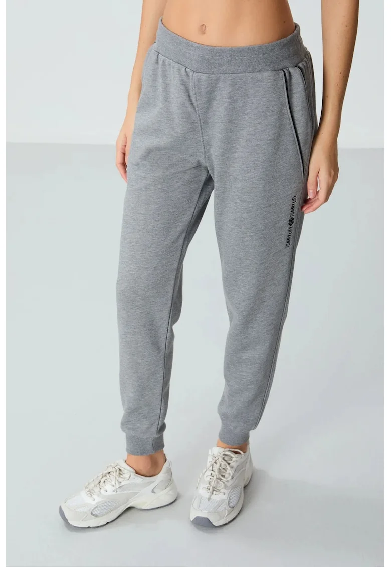 Pantaloni de trening,  gri, amestec de bumbac, buzunar