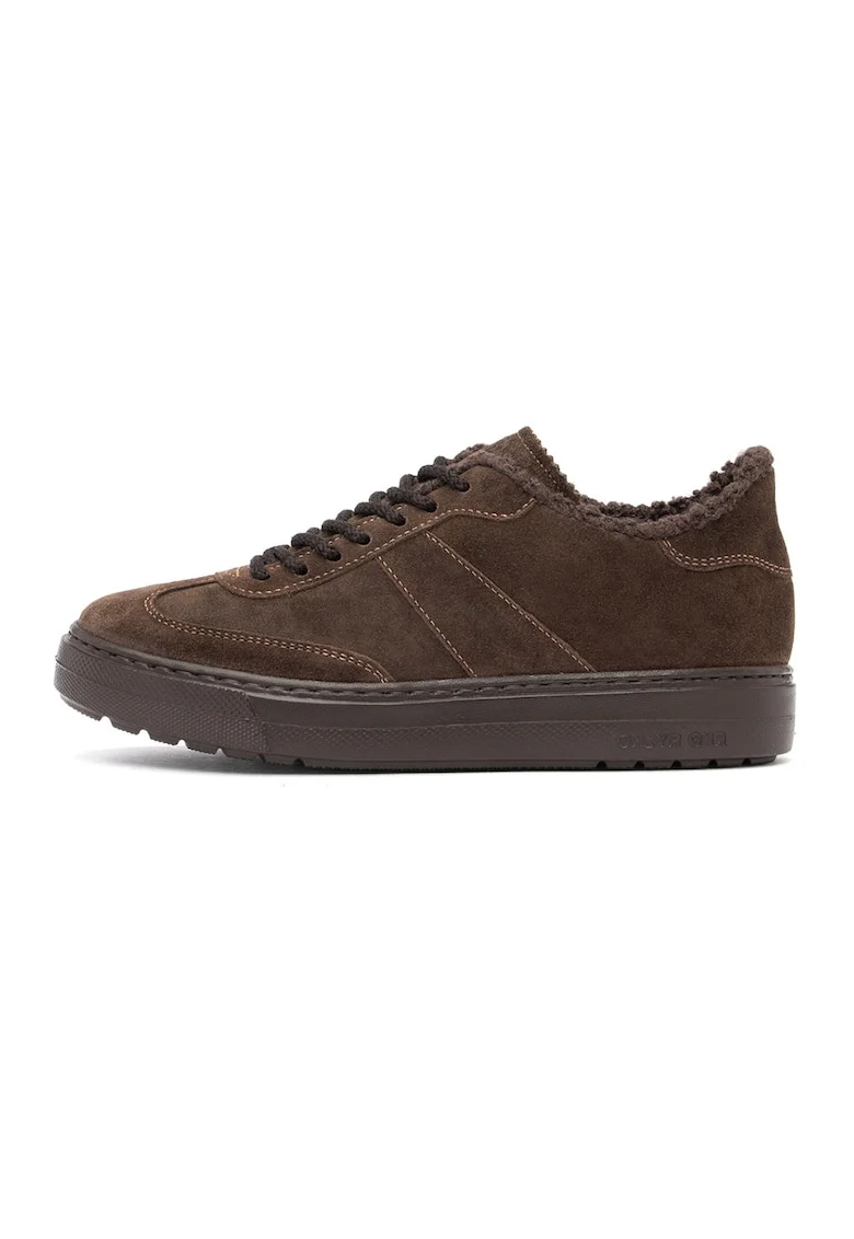 Pantofi sport din piele intoarsa cu talpa wedge, Maro