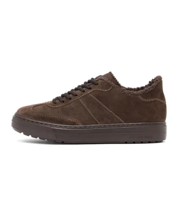Pantofi sport din piele intoarsa cu talpa wedge, Maro