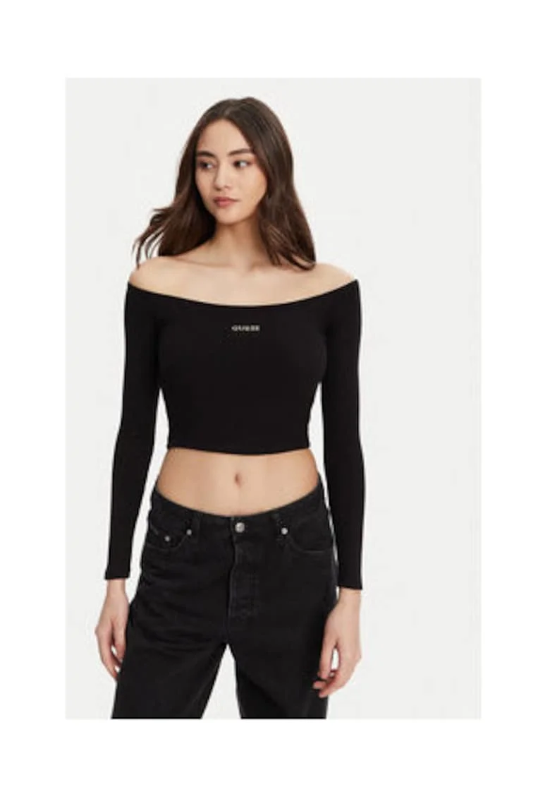 Bluza scurta din amestec de viscoza cu decolteu pe umeri