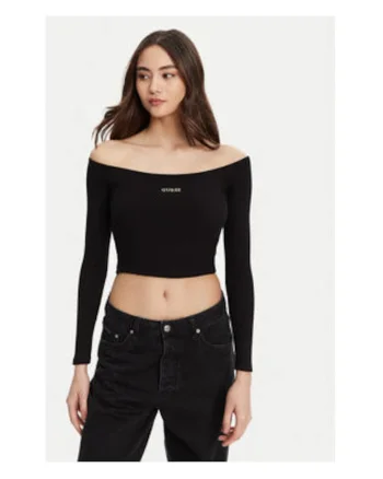 Bluza scurta din amestec de viscoza cu decolteu pe umeri