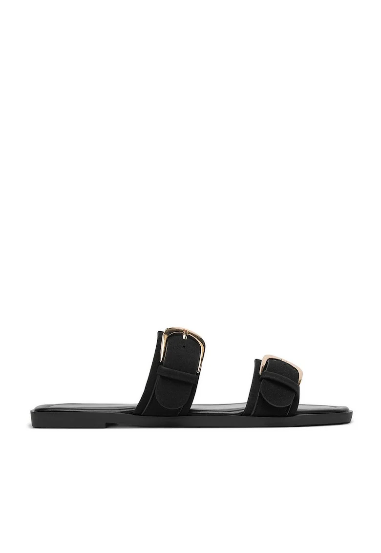 Papuci  negri, imitatie piele intoarsa, design minimalist