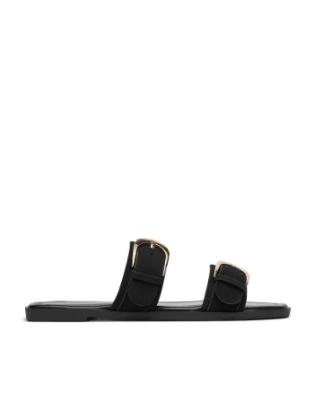 Papuci  negri, imitatie piele intoarsa, design minimalist