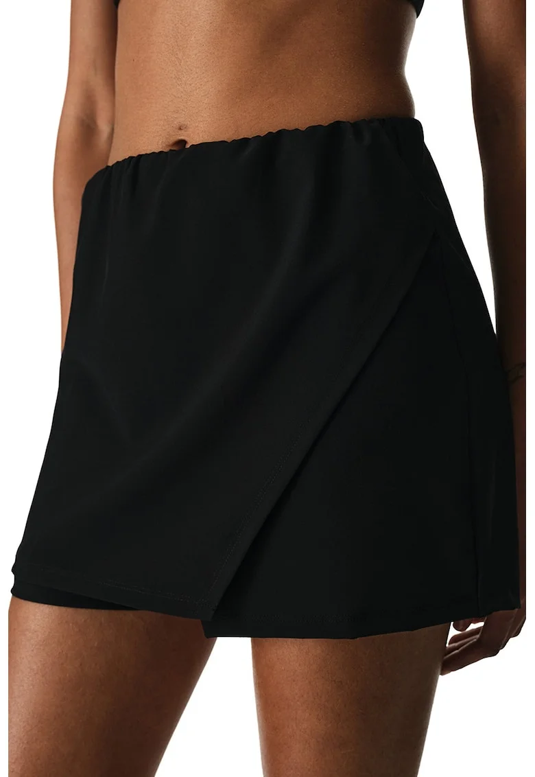 Fusta-pantalon mini de plaja cu talie inalta, Negru