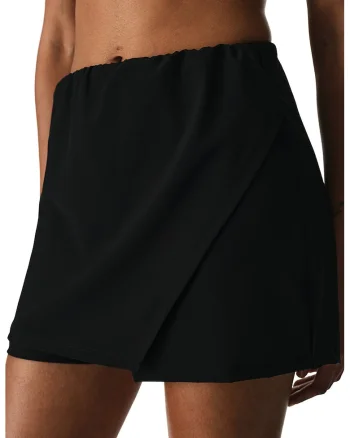 Fusta-pantalon mini de plaja cu talie inalta, Negru