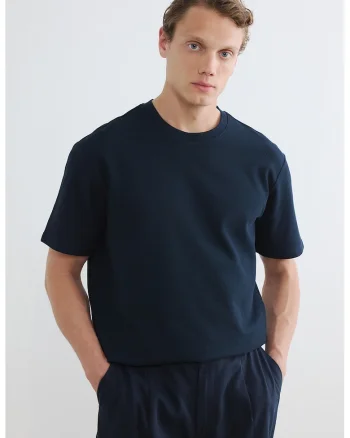 Tricou cu decolteu la baza gatului si model uni, Albastru ultramarin