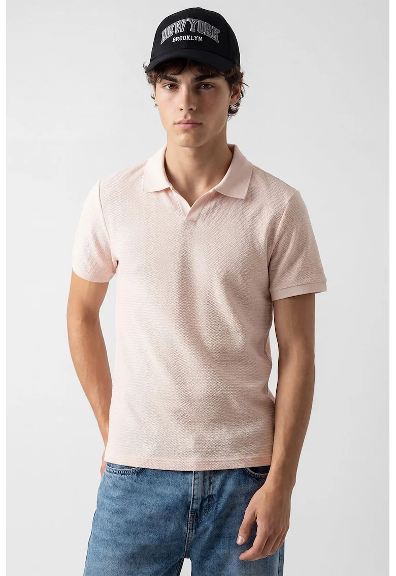 Tricou polo texturat, Bej sampanie