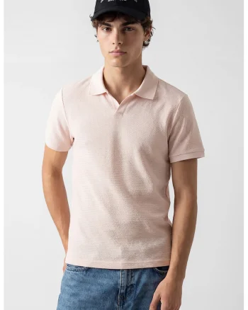 Tricou polo texturat, Bej sampanie