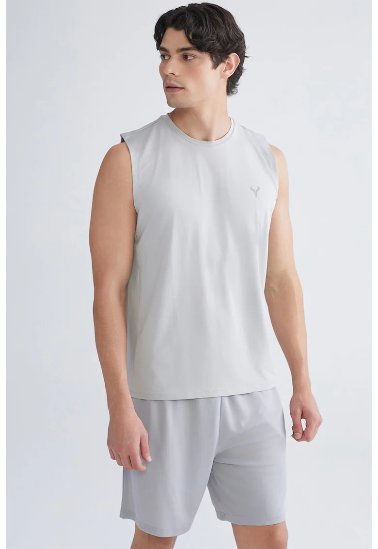 Top regular fit cu logo discret, Gri deschis